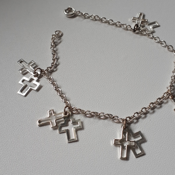 Silver bracelet with six double catholic cross - Picture 3 of 4